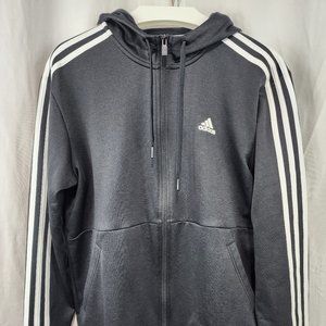 Adidas Essentials fleece 3-stripes black hoodie, size Medium.
